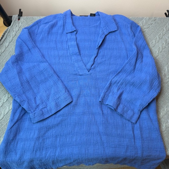 Tahari Tops - TAHARI Linen Cotton Popover Shirt 1X Coastal Breathable Textured Relaxed Resort
